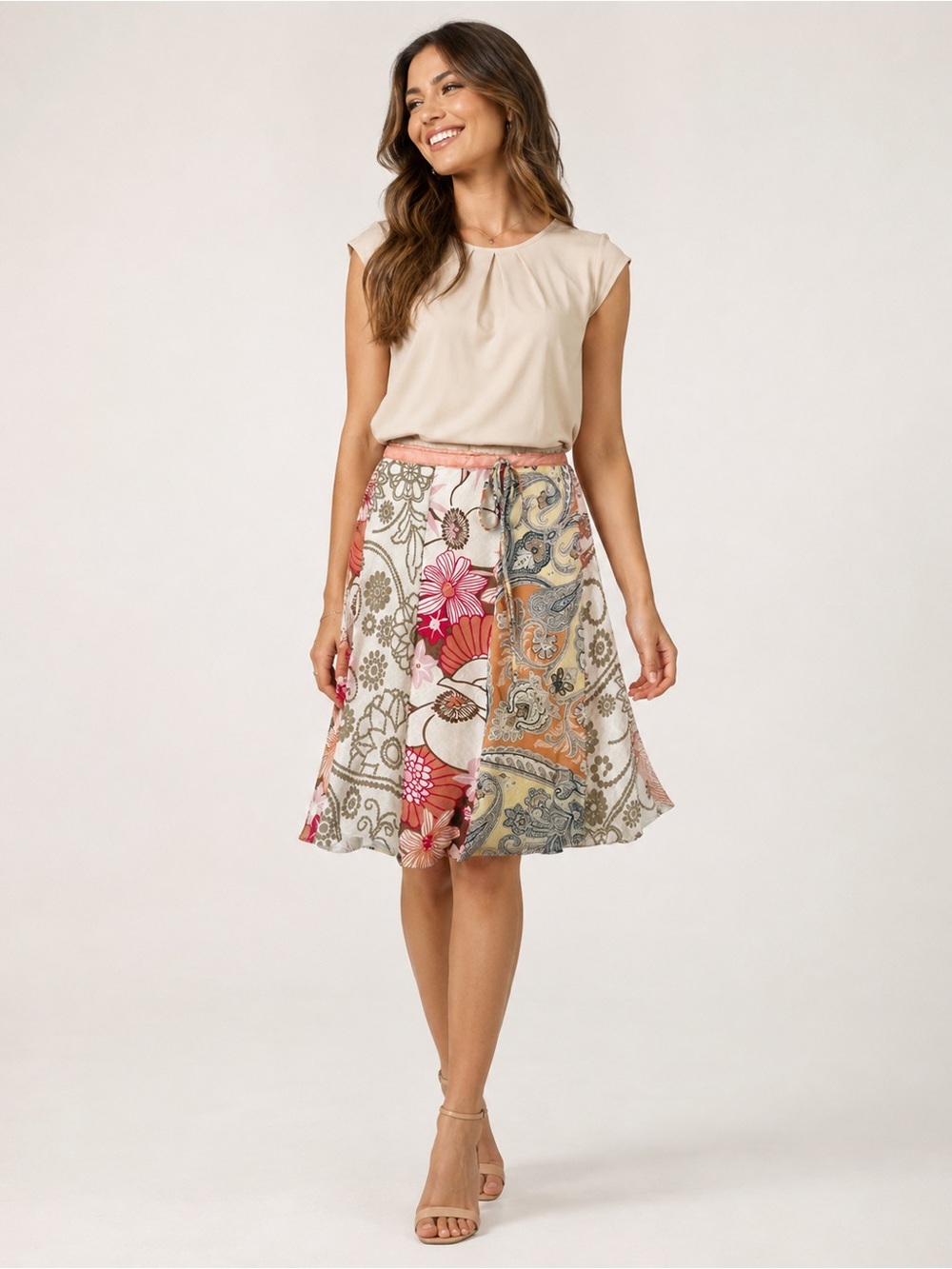 Symmetry Y2K Paisley Floral Wrap Midi Skirt Tie Waist Boho - Sz M